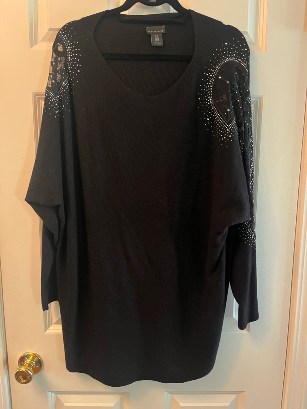 Tahari Black Embellished Tunic Top